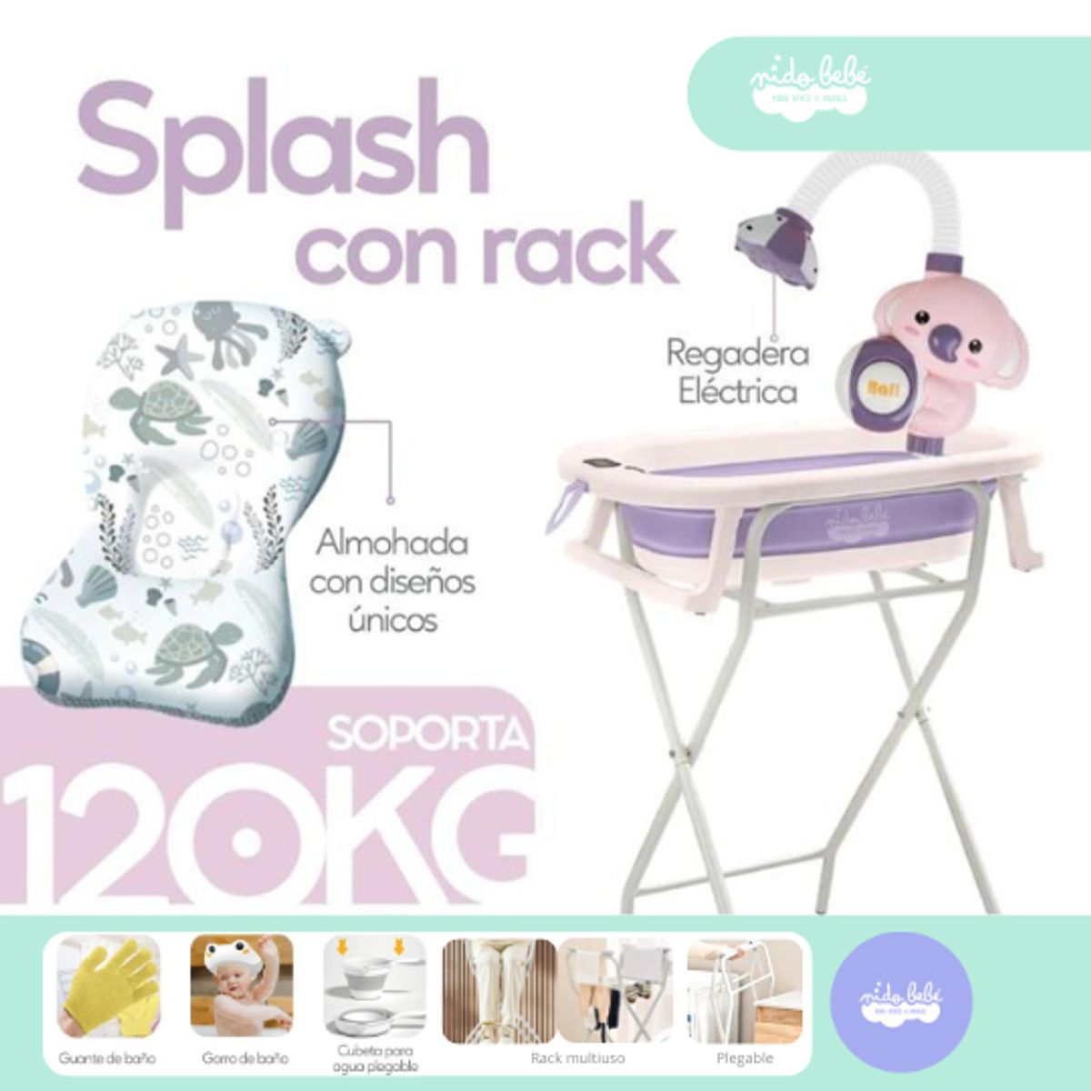 GENERICO - Bañera Splash de bebé con rack purple