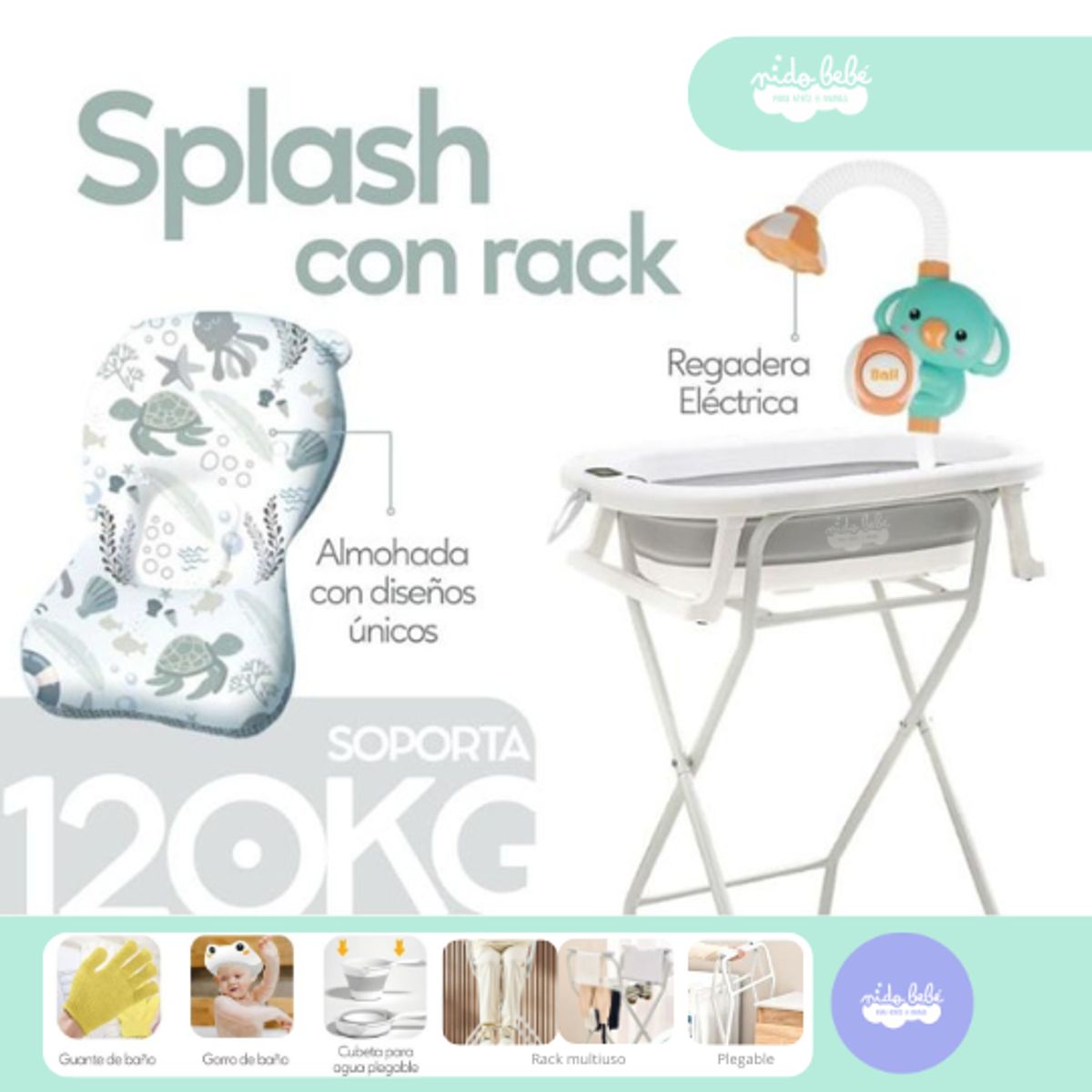 GENERICO - Bañera Splash de bebé con rack plomo