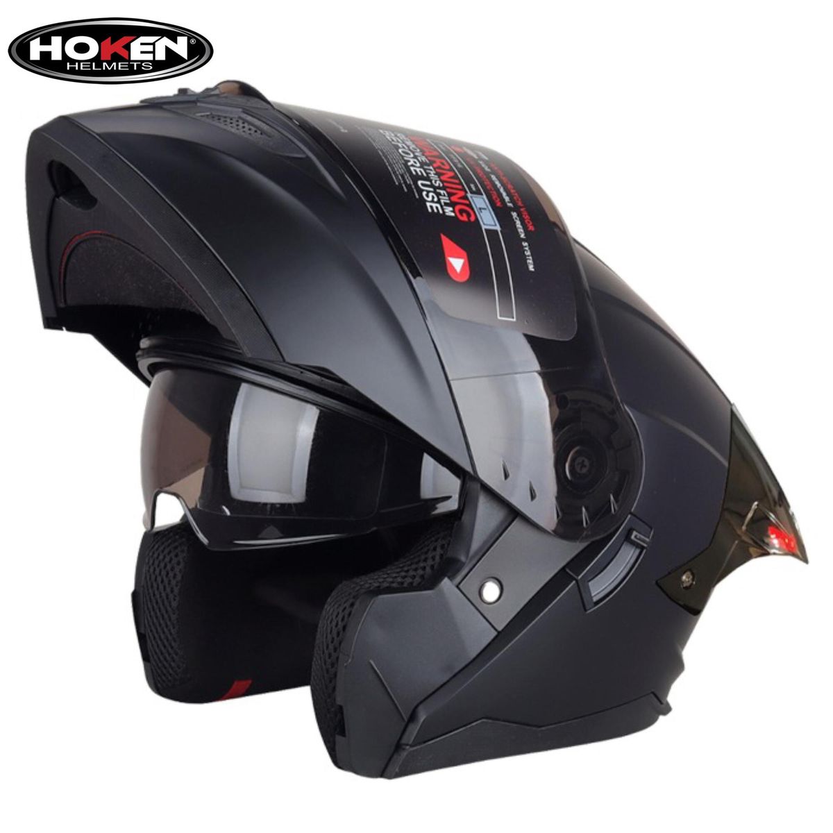 GENERICO - CASCO HOKEN HK3 FF-916 NEGRO MATE CON LUZ LED ¨ORIGINAL¨