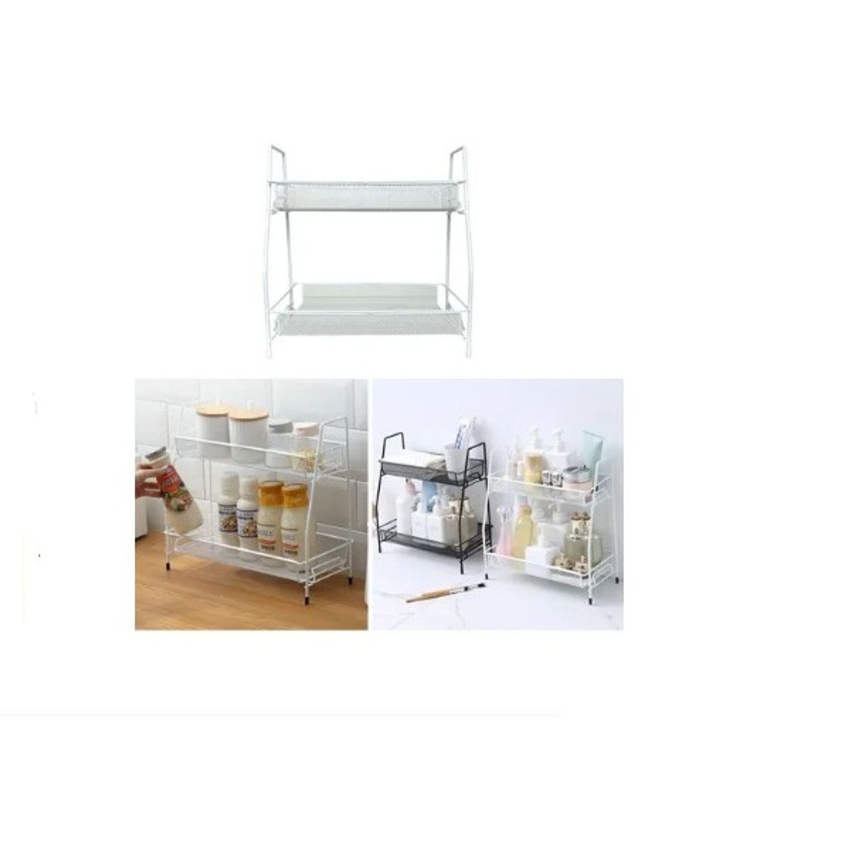 GENERICO - Organizador multiusos  doble estante para baño y cocina, color blanco