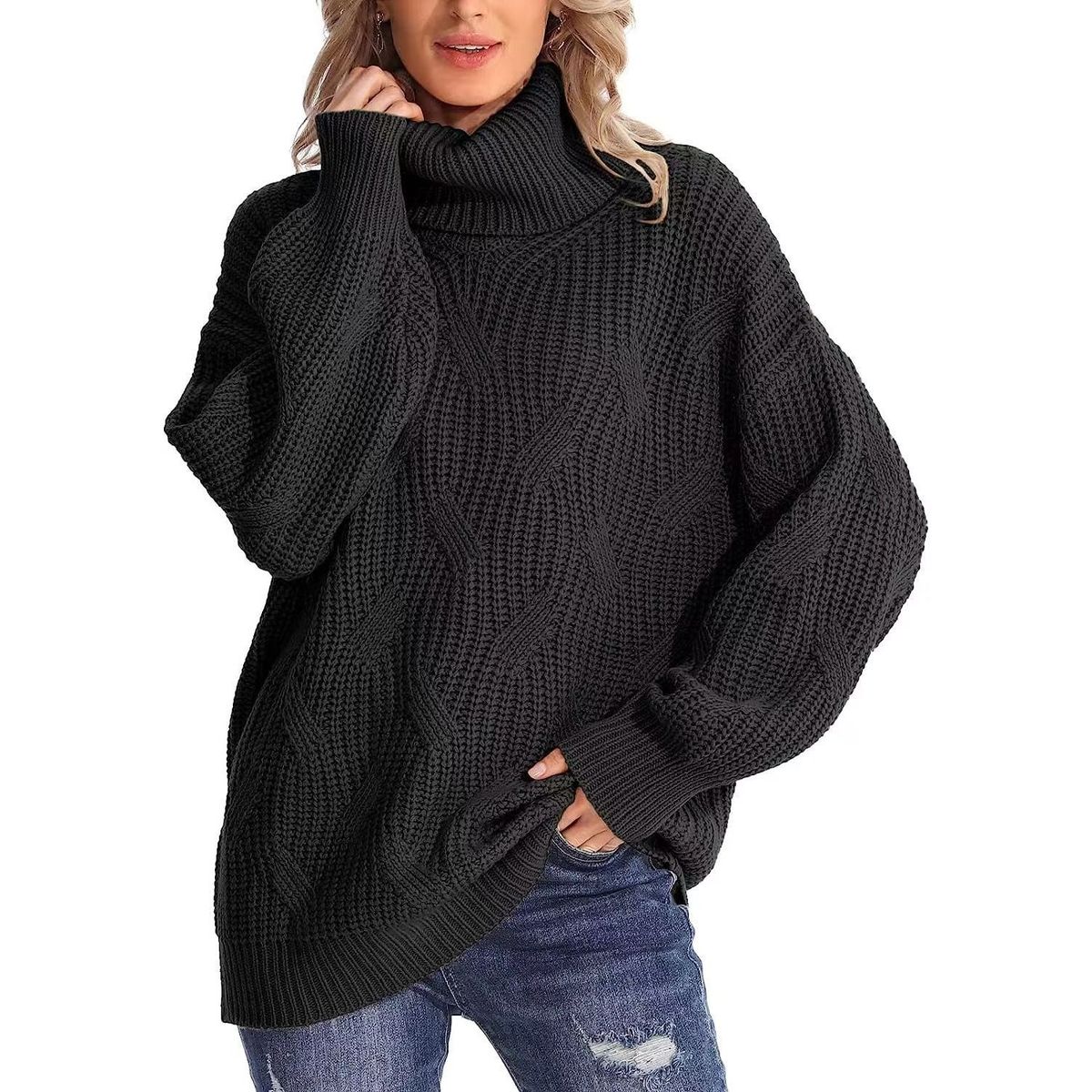 TIOZONEY - Sweater Cuello de Cuello Alto Mujer