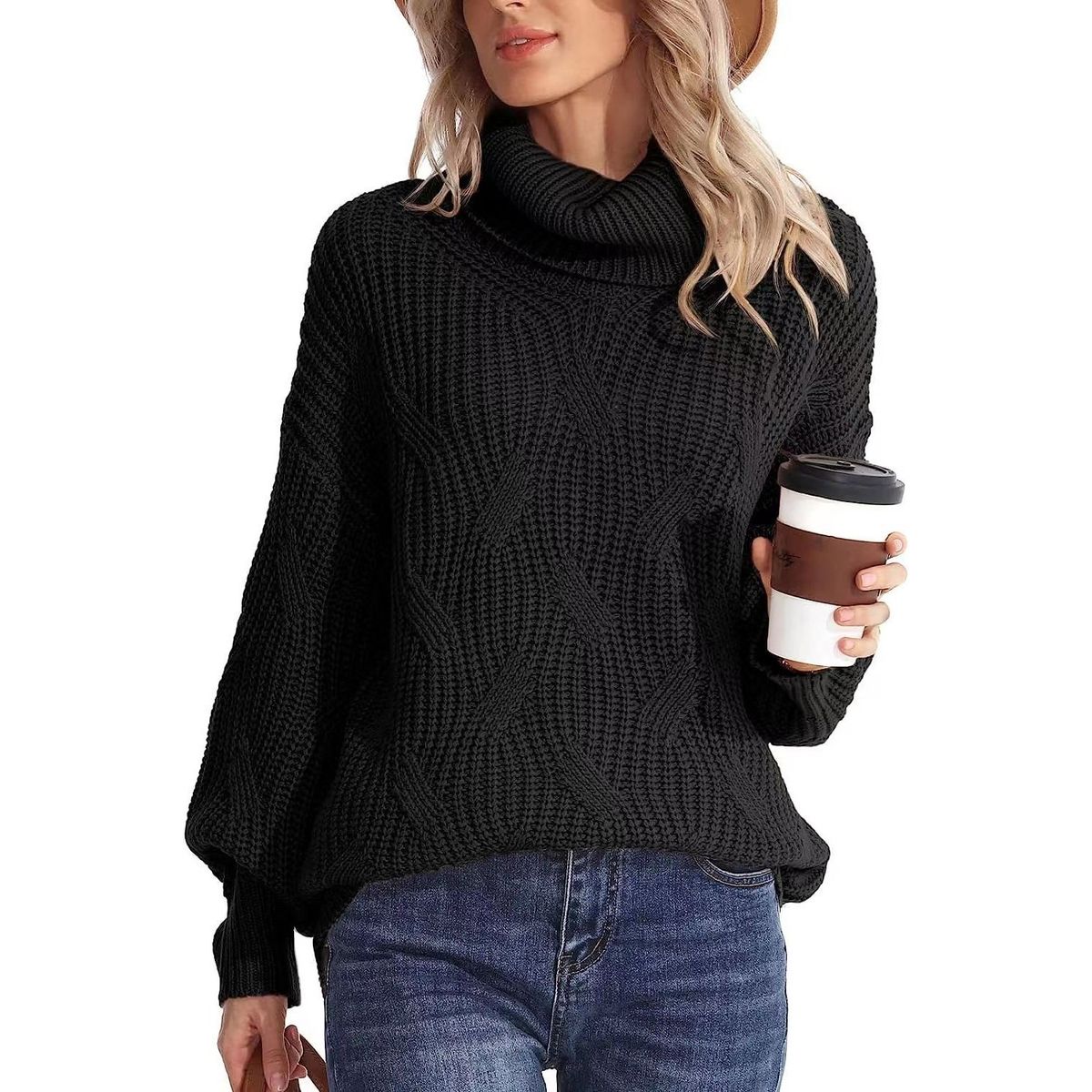 TIOZONEY - Sweater Cuello de Cuello Alto Mujer