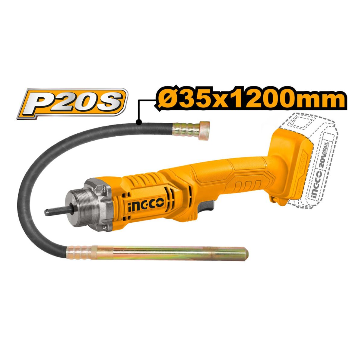 INGCO TOOLS - VIBRADOR DE CONCRETO INGCO 20V + BATERÍA 20AH + CARGADOR CCVLI2023011