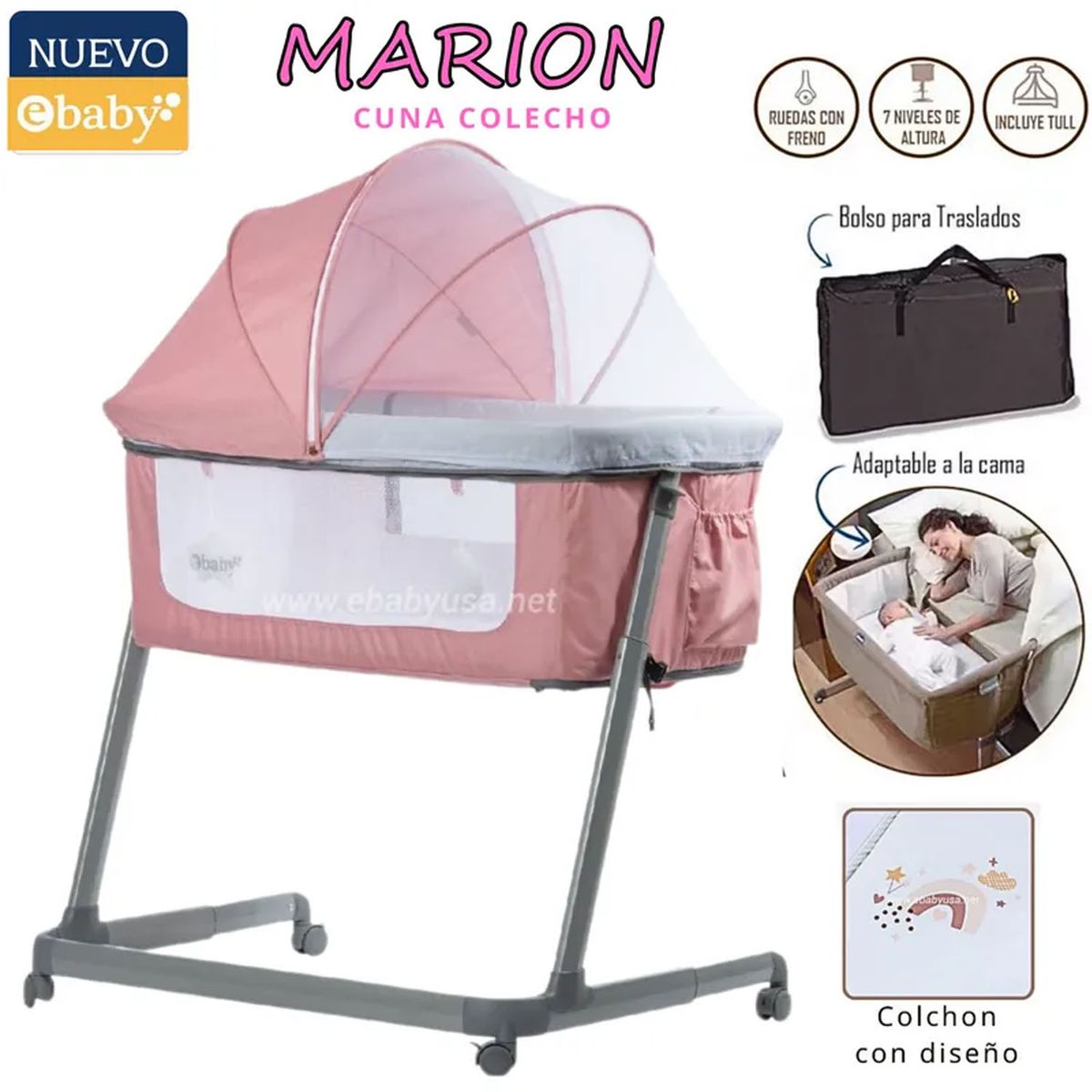 EBABY - Cuna Colecho MARION Rosado Ebaby