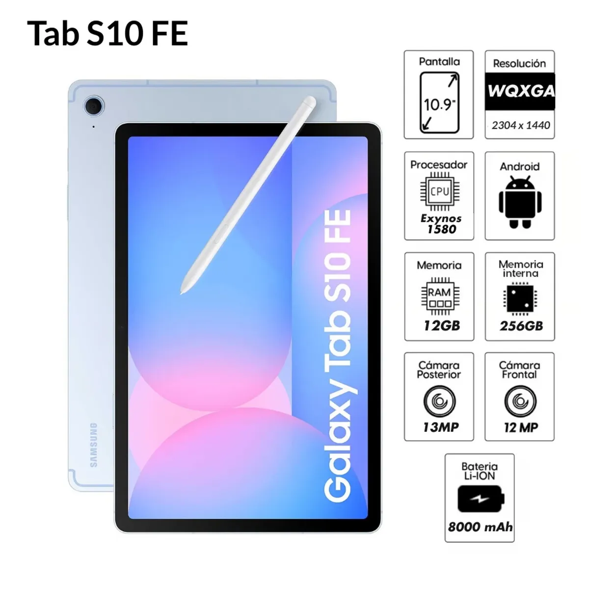 SAMSUNG - Tablet Samsung Galaxy Tab S10 FE SM-X520 109 2304x1440 WUXGA+ WiFi 12GB 256GB S-Pen Azul