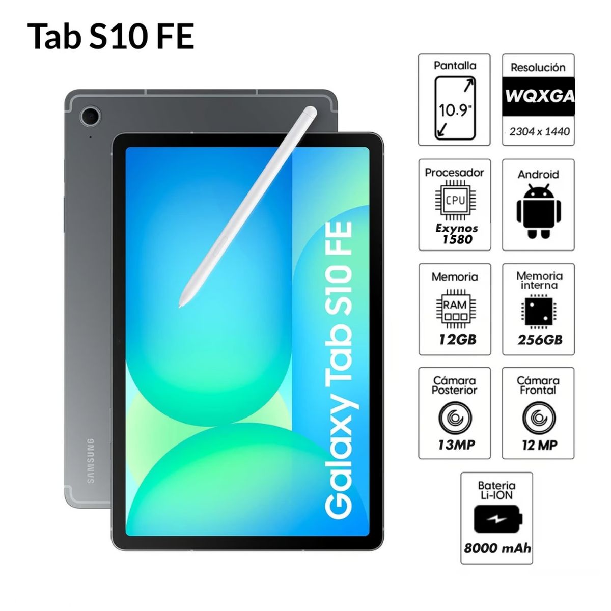 SAMSUNG - Tablet Samsung Galaxy Tab S10 FE SM-X520 109 2304x1440 WUXGA+ WiFi 12GB 256GB S-Pen Gris