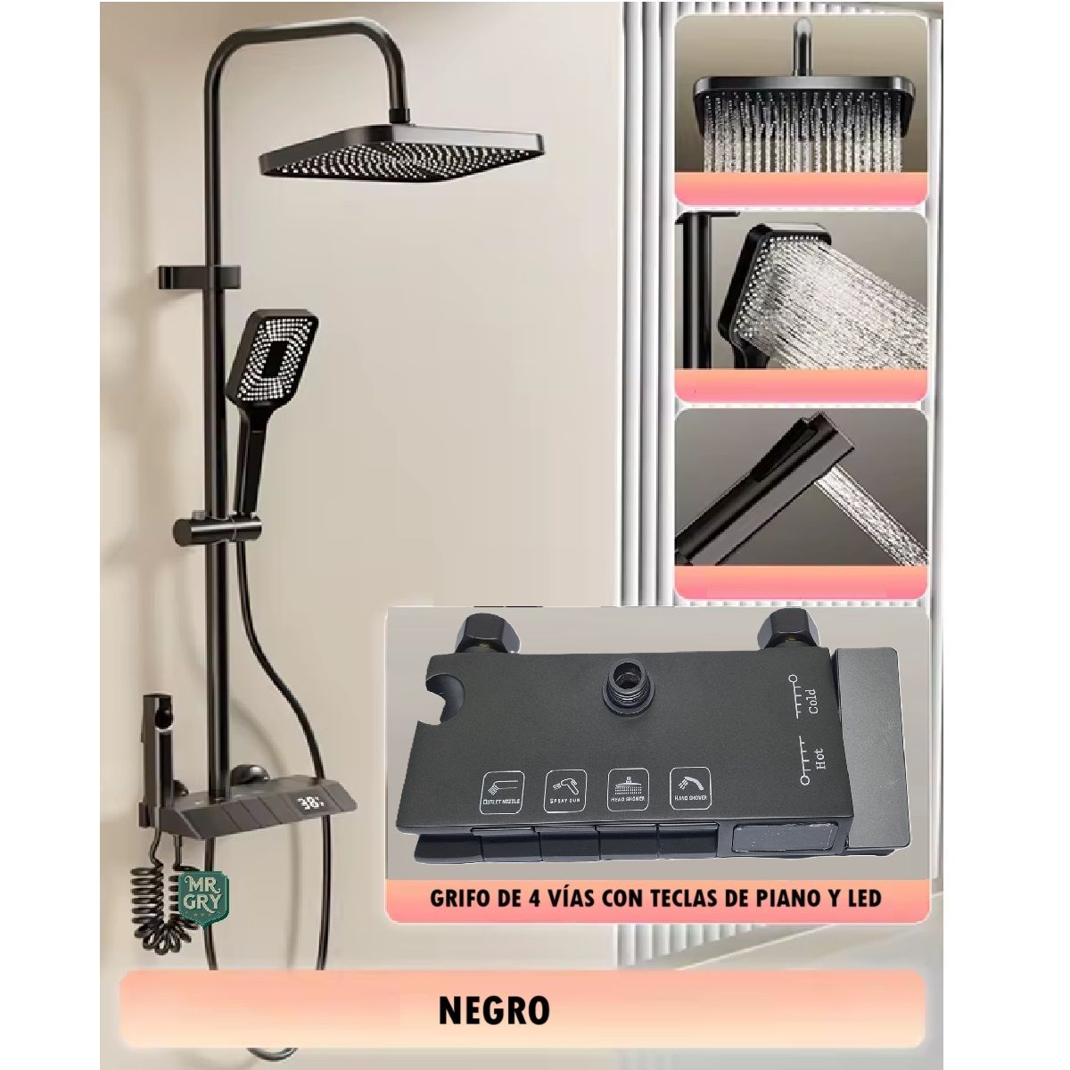 GENERICO - Columna de Ducha Mezcladora Con Panel Tipo Teclado Digital  Negro