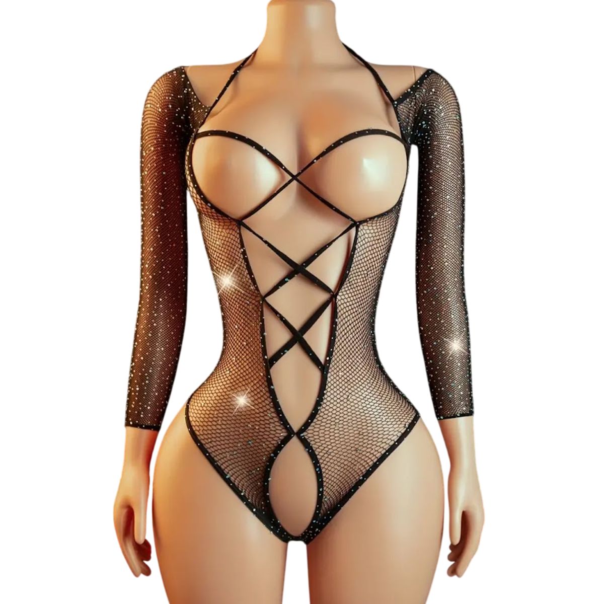 GENERICO - LENCERIA  MALLA  BODY BRILLOS  CATSUIT