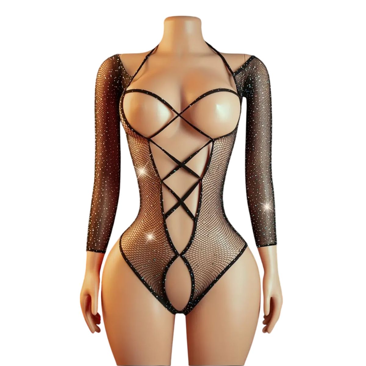 GENERICO - LENCERIA  MALLA  BODY BRILLOS  CATSUIT
