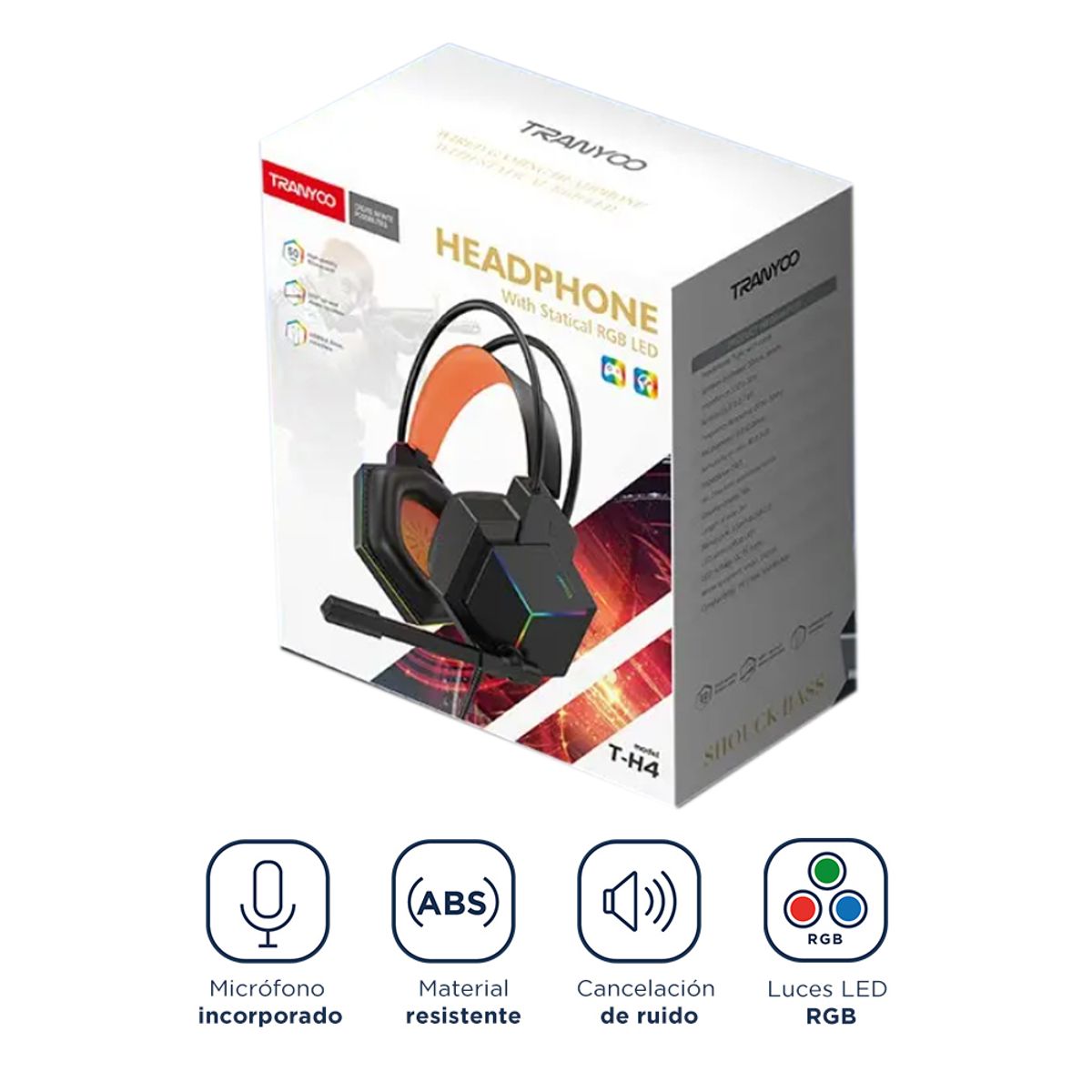 TRANYOO - Audífonos Para PC Gamer con Luz LED RGB + Micrófono Tranyoo T-H4