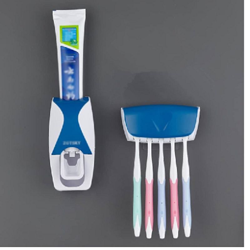 GENERICO - Porta Cepillos y Dispensador de Pasta Dental 2 en 1 color  Azul