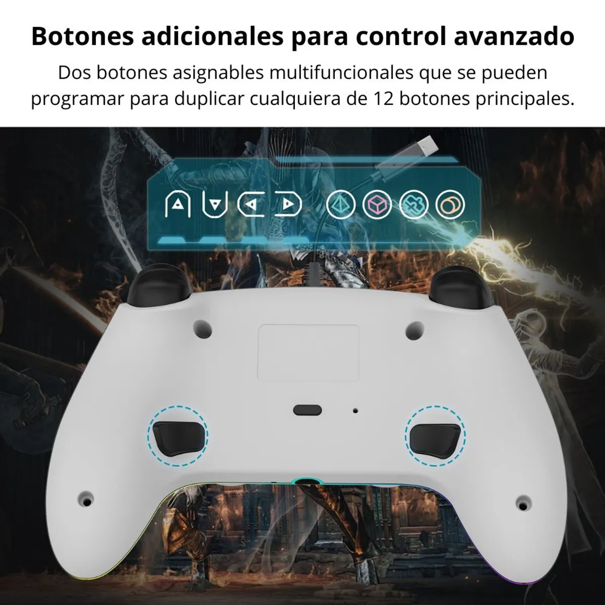 GENERICO - Mando con Cable para PS5 PS4 PC con Luz RGB Sensor y Vibración 5005W B