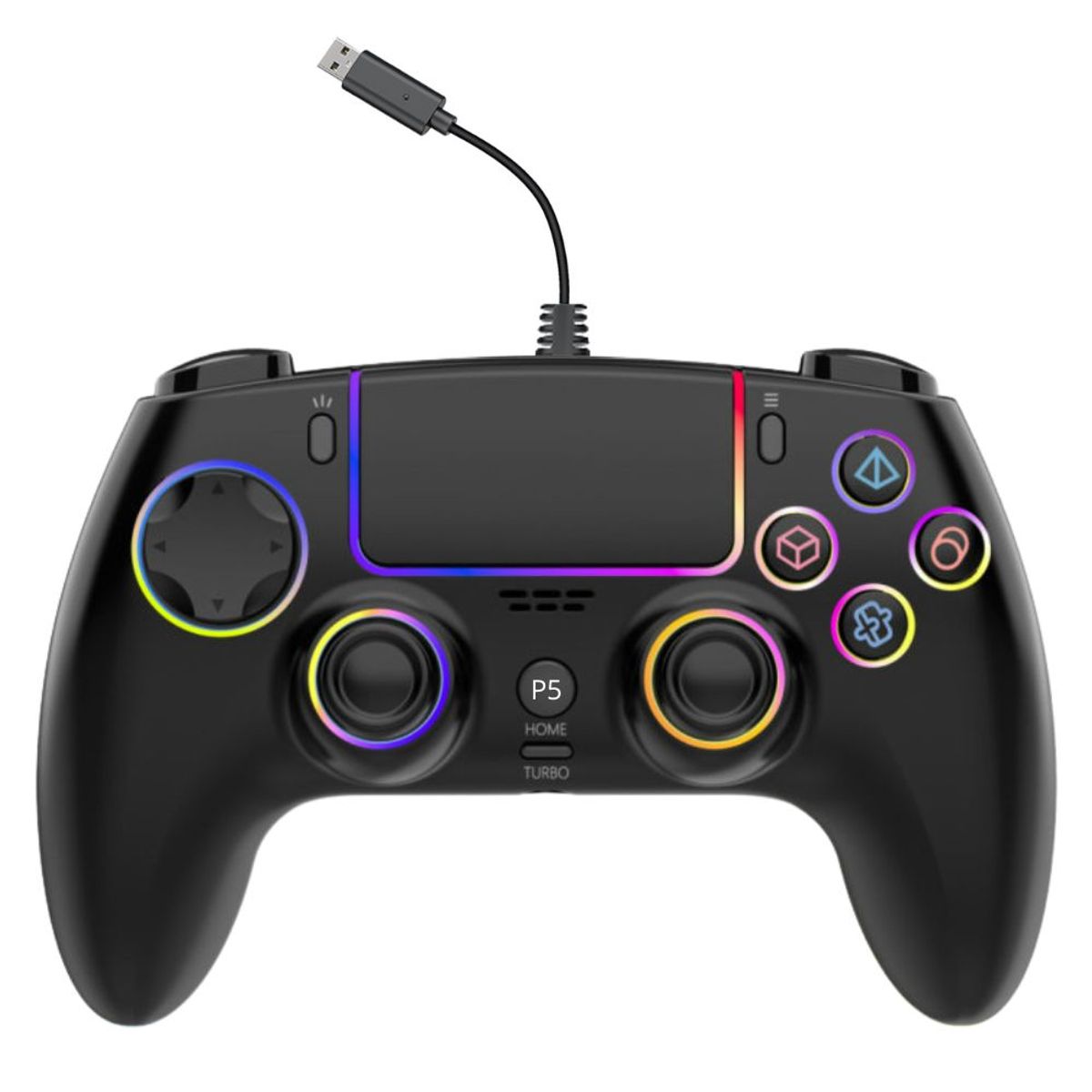 GENERICO - Mando con Cable para PS5 PS4 PC con Luz RGB Sensor y Vibración 5005W N