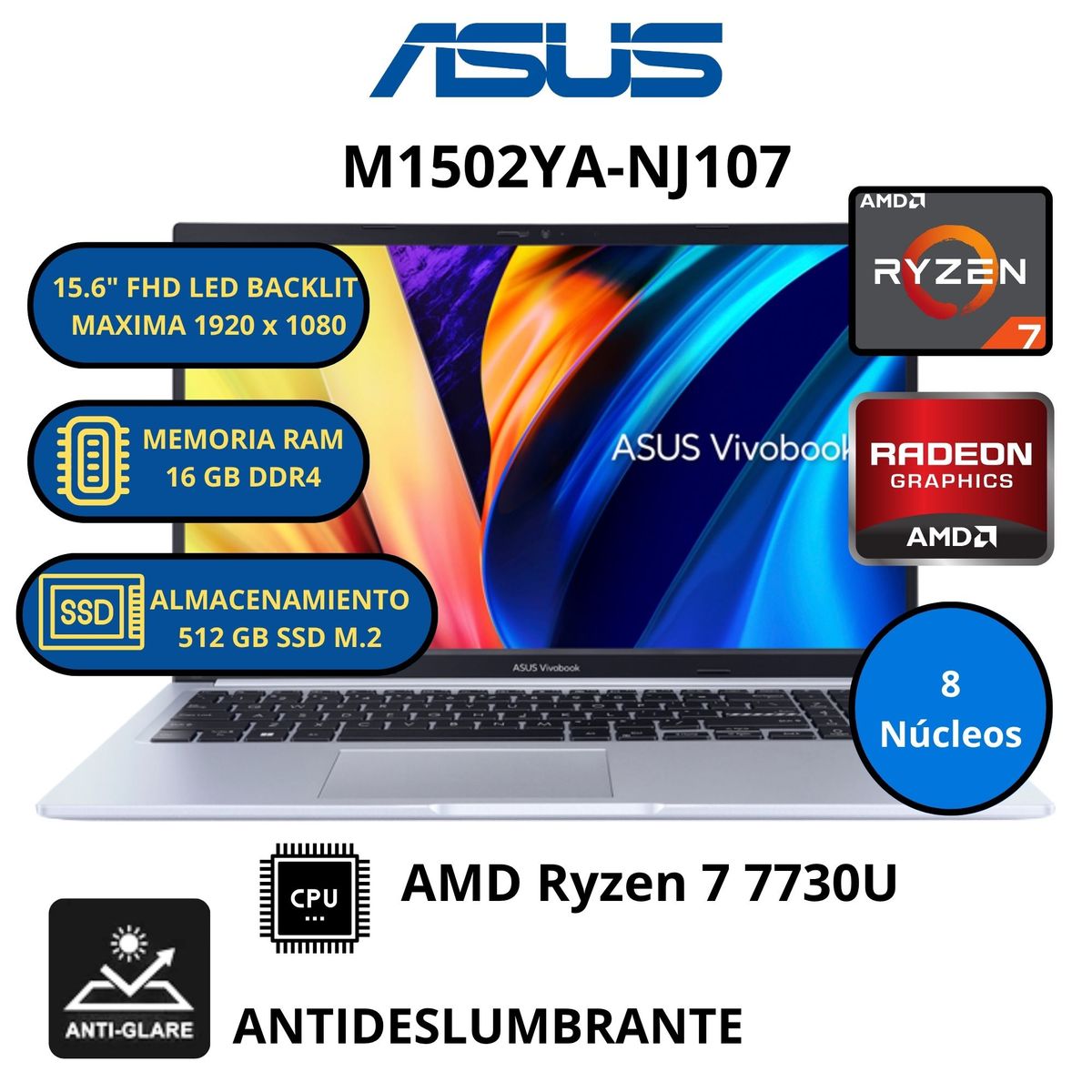 ASUS - Laptop Asus VivoBook 15 M1502YA-NJ107 AMD Ryzen 7 -RAM 16 GB SSD 512 GB