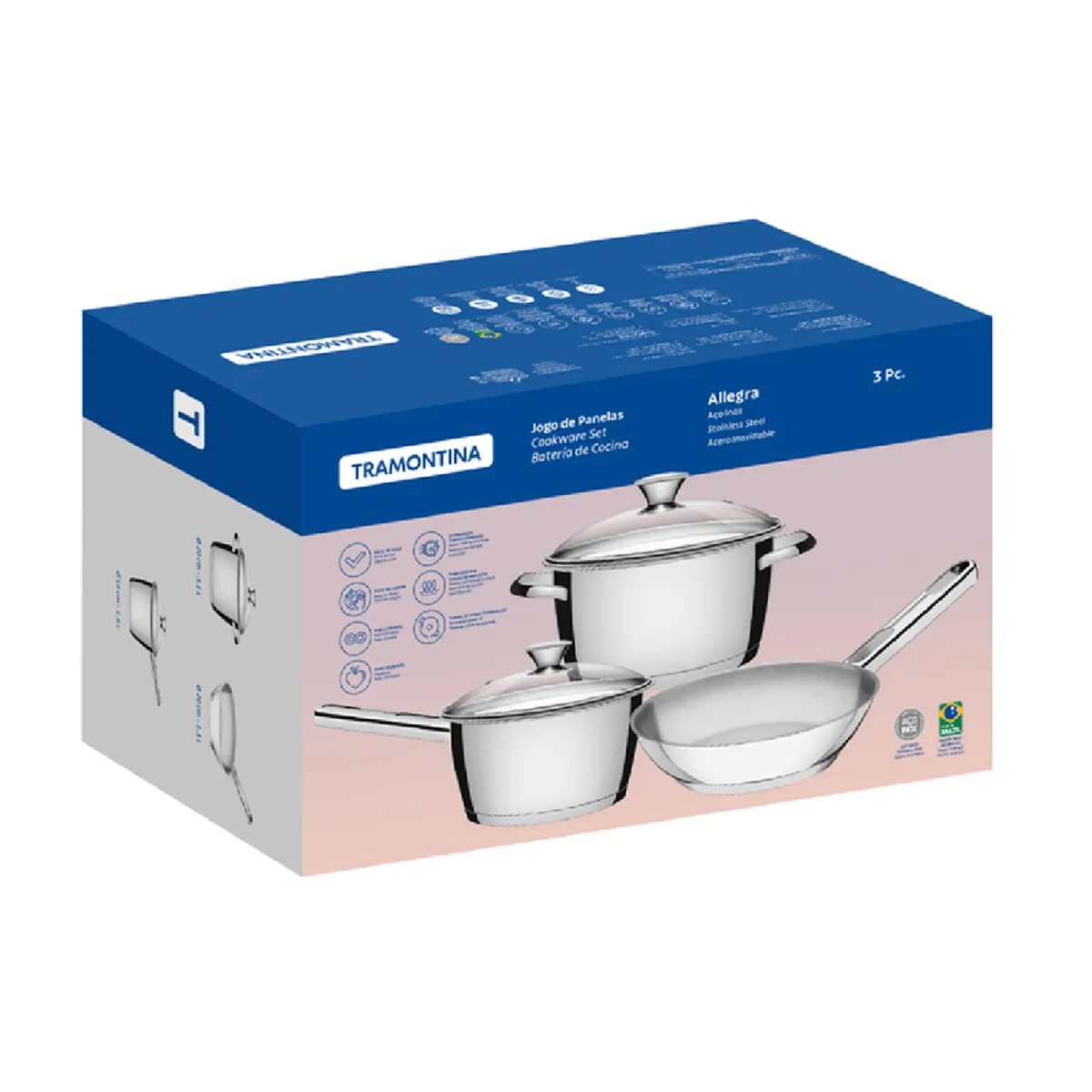 TRAMONTINA - Juego de Ollas Tramontina Allegra de Acero Inoxidable 5 Piezas