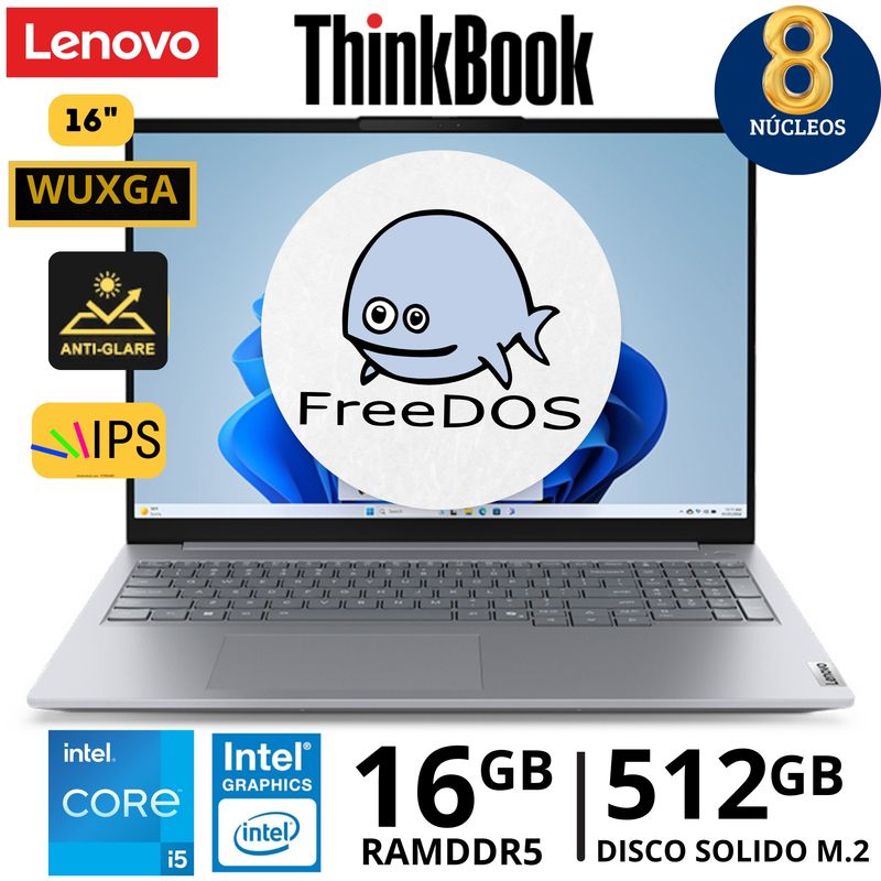 LENOVO - Laptop Lenovo ThinkBook 16 G8 IRLCore I5 - 210H, 16"WUXGA, Ram 16Gb, SSD 512Gb, Free Dos