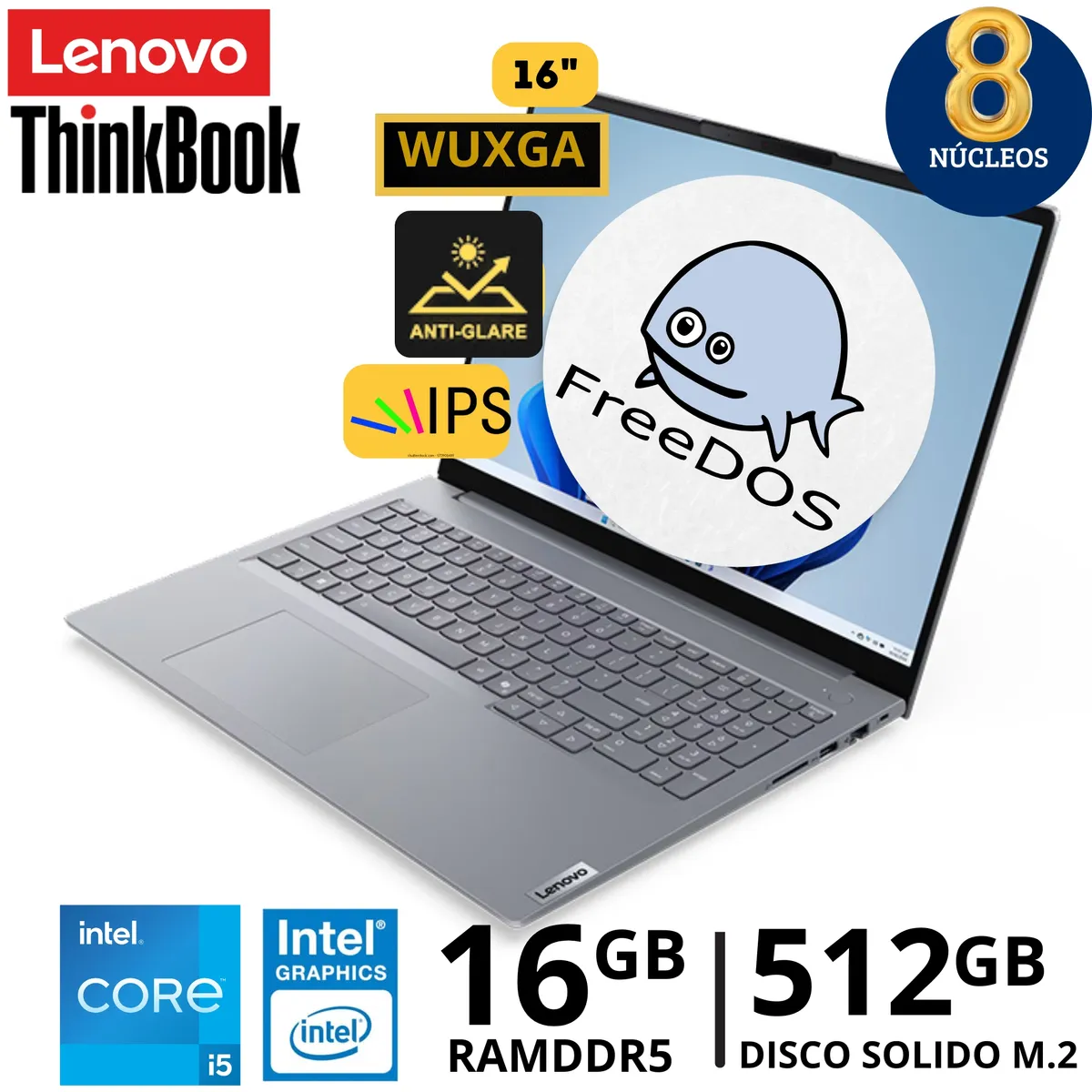 LENOVO - Laptop Lenovo ThinkBook 16 G8 IRLCore I5 - 210H, 16"WUXGA, Ram 16Gb, SSD 512Gb, Free Dos