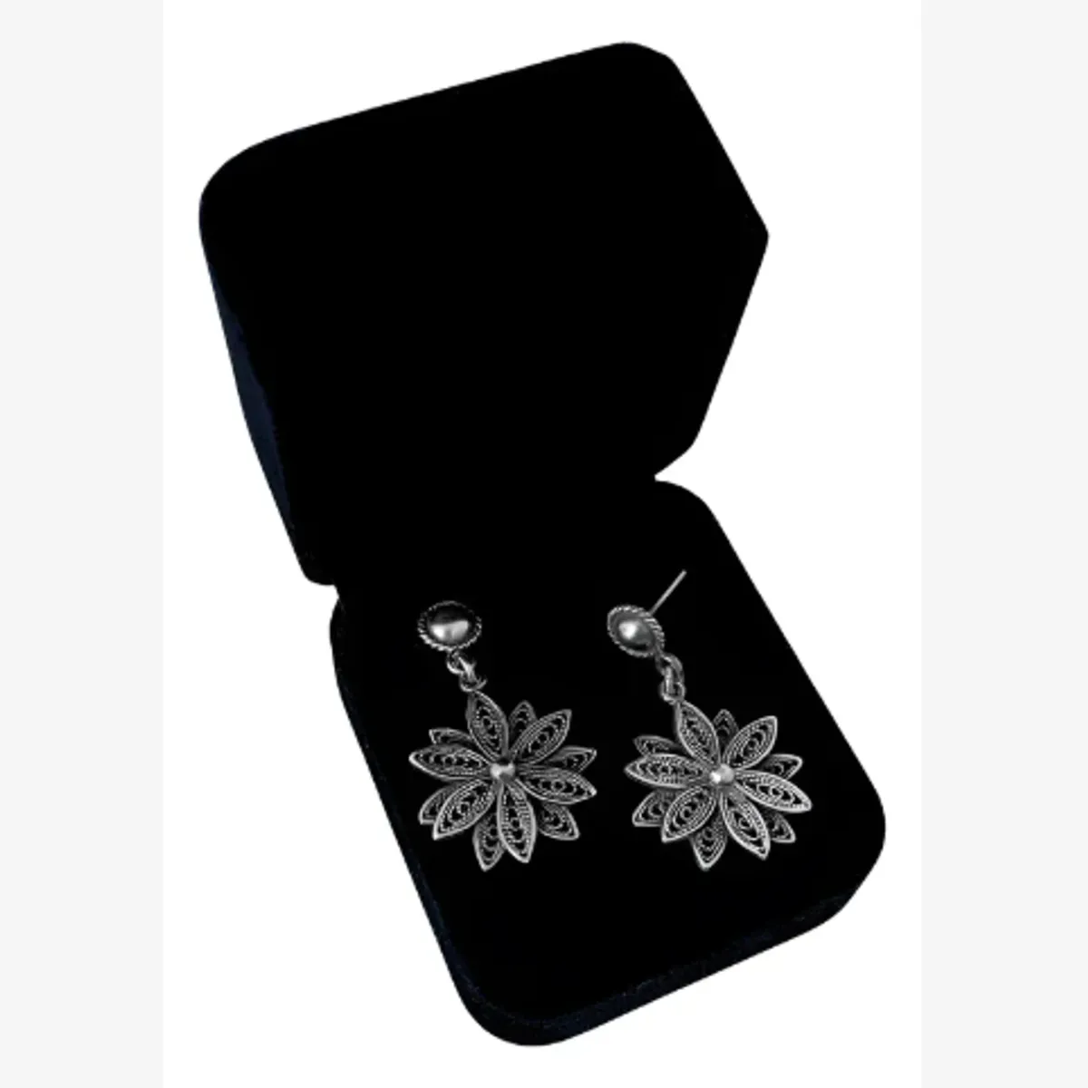 GENERICO - Aretes Mujer Filigrana Flor Regalo Novia Mamá Plata Quemada 950