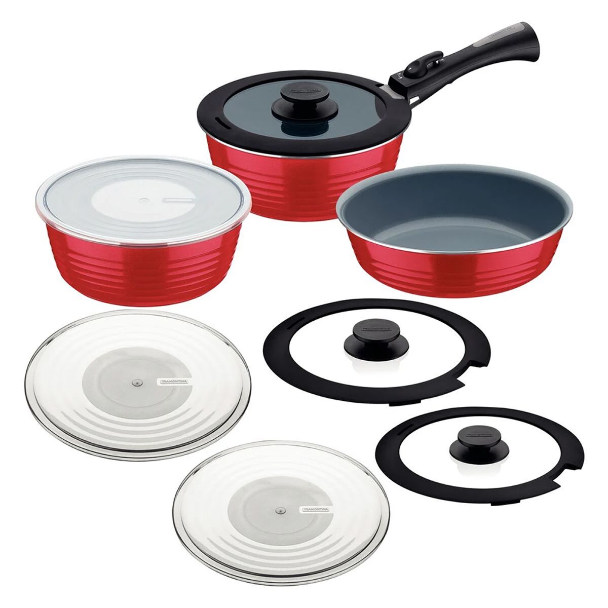 TRAMONTINA - Set de Ollas Tramontina Ítria Revestimiento Cerámico Rojo 10 Piezas