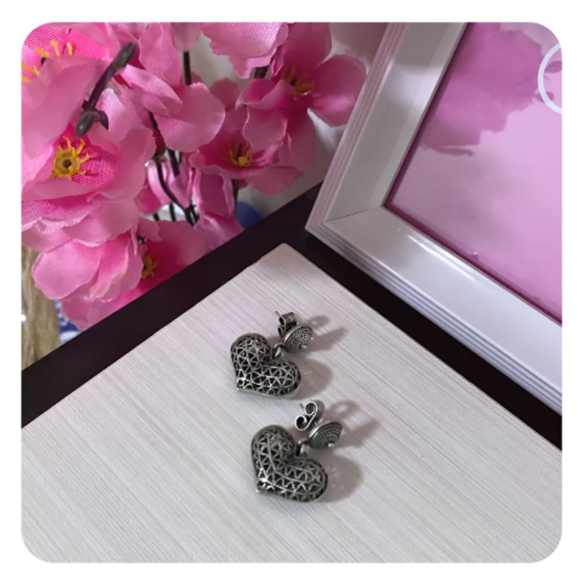 GENERICO - Aretes Mujer Filigrana Corazón Regalo Novia Mamá Plata quemada 950