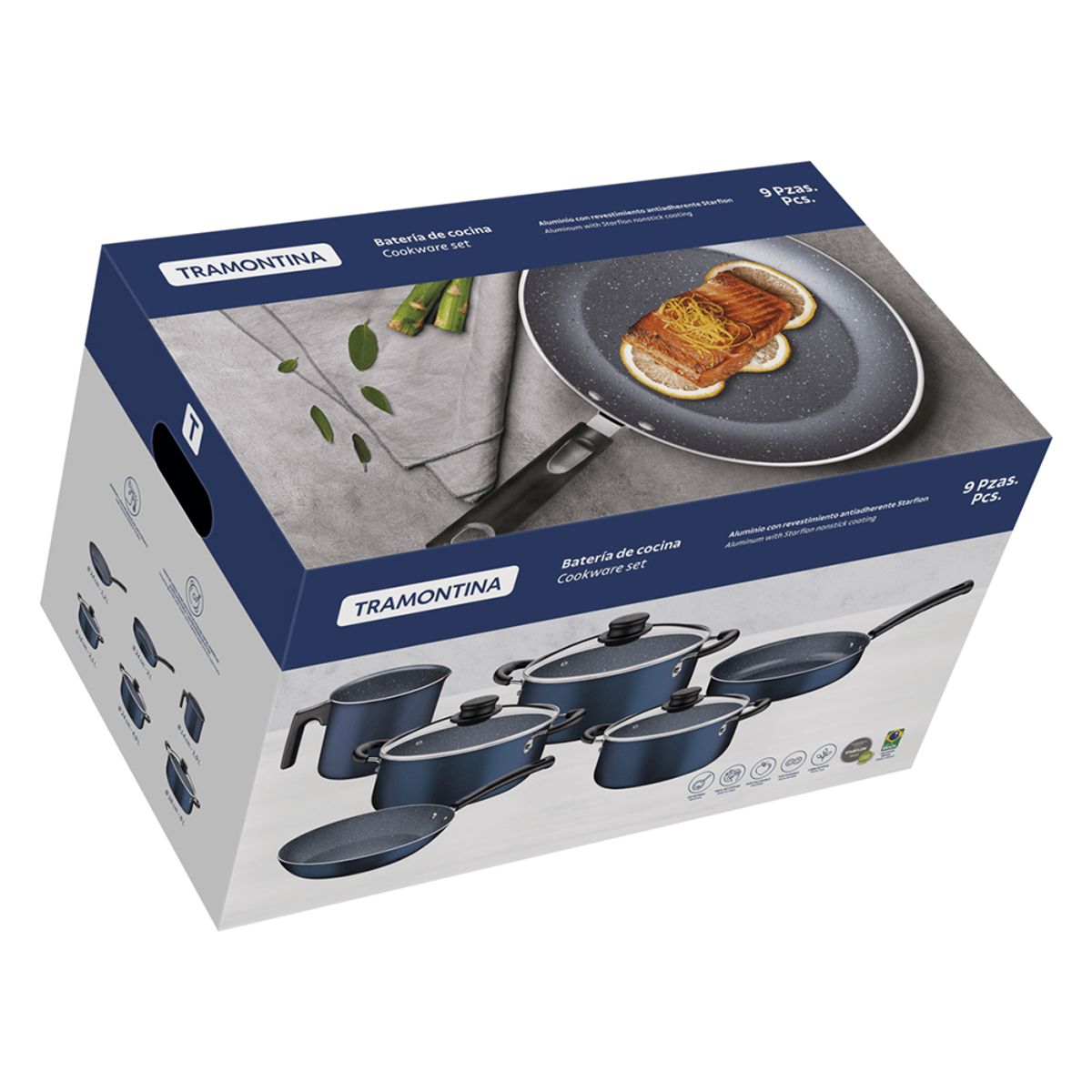 TRAMONTINA - Juego de Ollas Tramontina 9 Piezas Max Azul Antiadherente