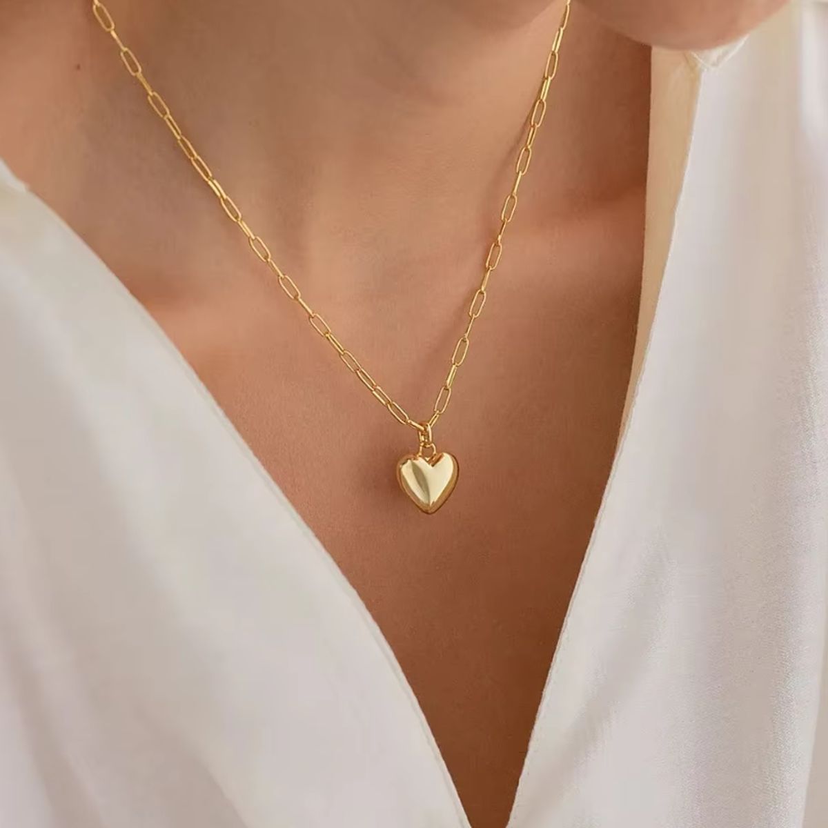 GENERICO - Collar de corazón de amor de acero inoxidable para mujer -dorado