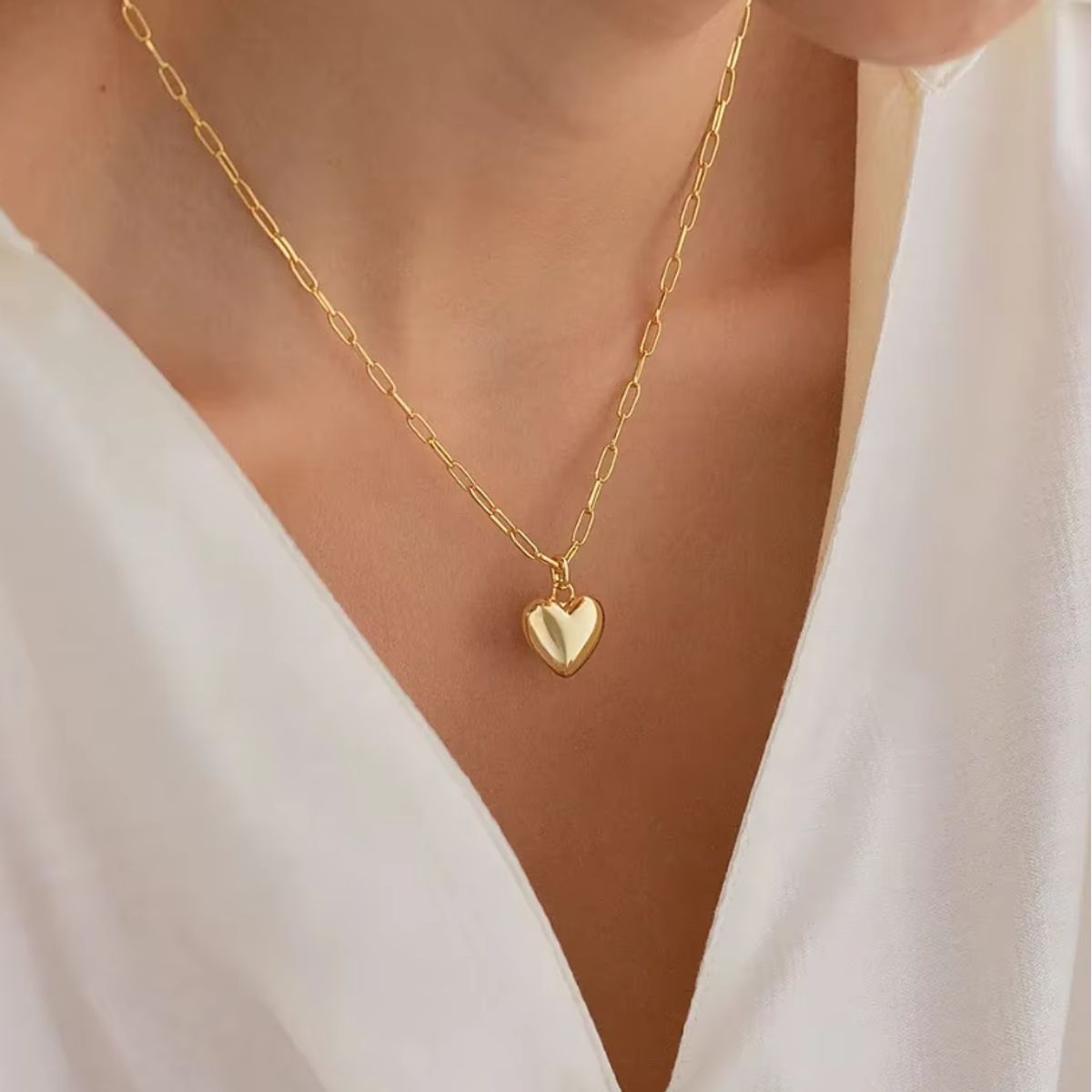 GENERICO - Collar de corazón de amor de acero inoxidable para mujer -dorado