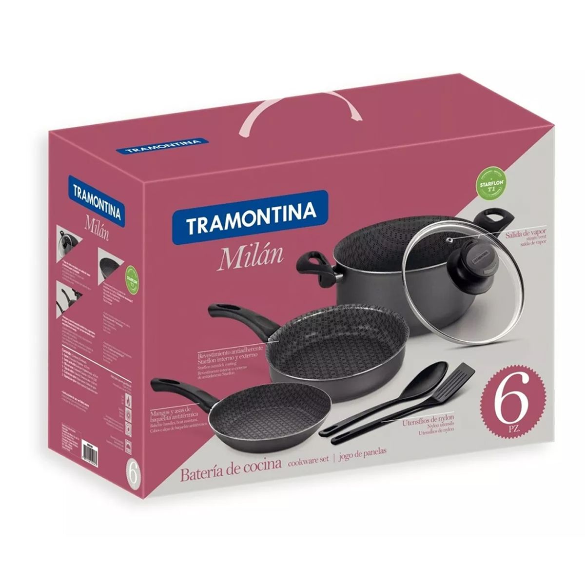 TRAMONTINA - Juego de Ollas Tramontina 6 Piezas Milan Antiadherente