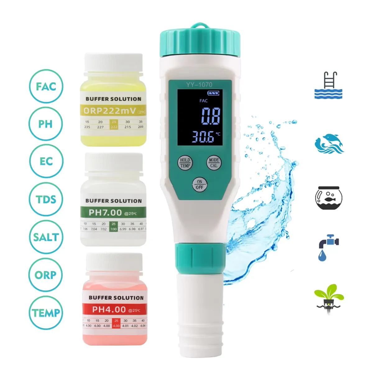 OEM - Medidor de Cloro y PH 7 en 1 FAC PH EC TDS SAL ORP Temperatura