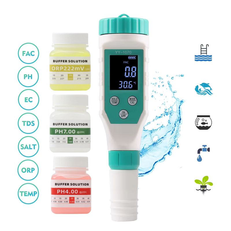 OEM - Medidor de Cloro y PH 7 en 1 FAC PH EC TDS Sal ORP Temperatura