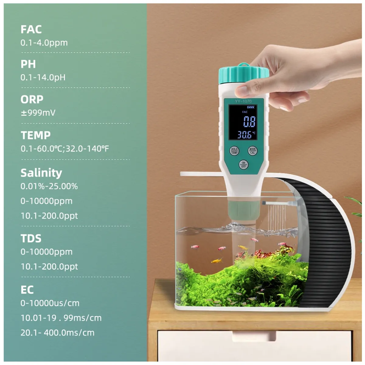 OEM - Medidor de Cloro y PH 7 en 1 FAC PH EC TDS SAL ORP Temperatura