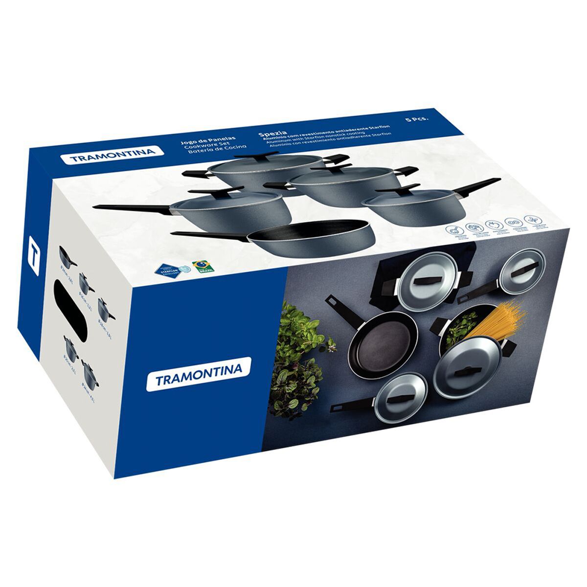 TRAMONTINA - Juego de Ollas Tramontina 9 Piezas Azul Spezia Antiadherente