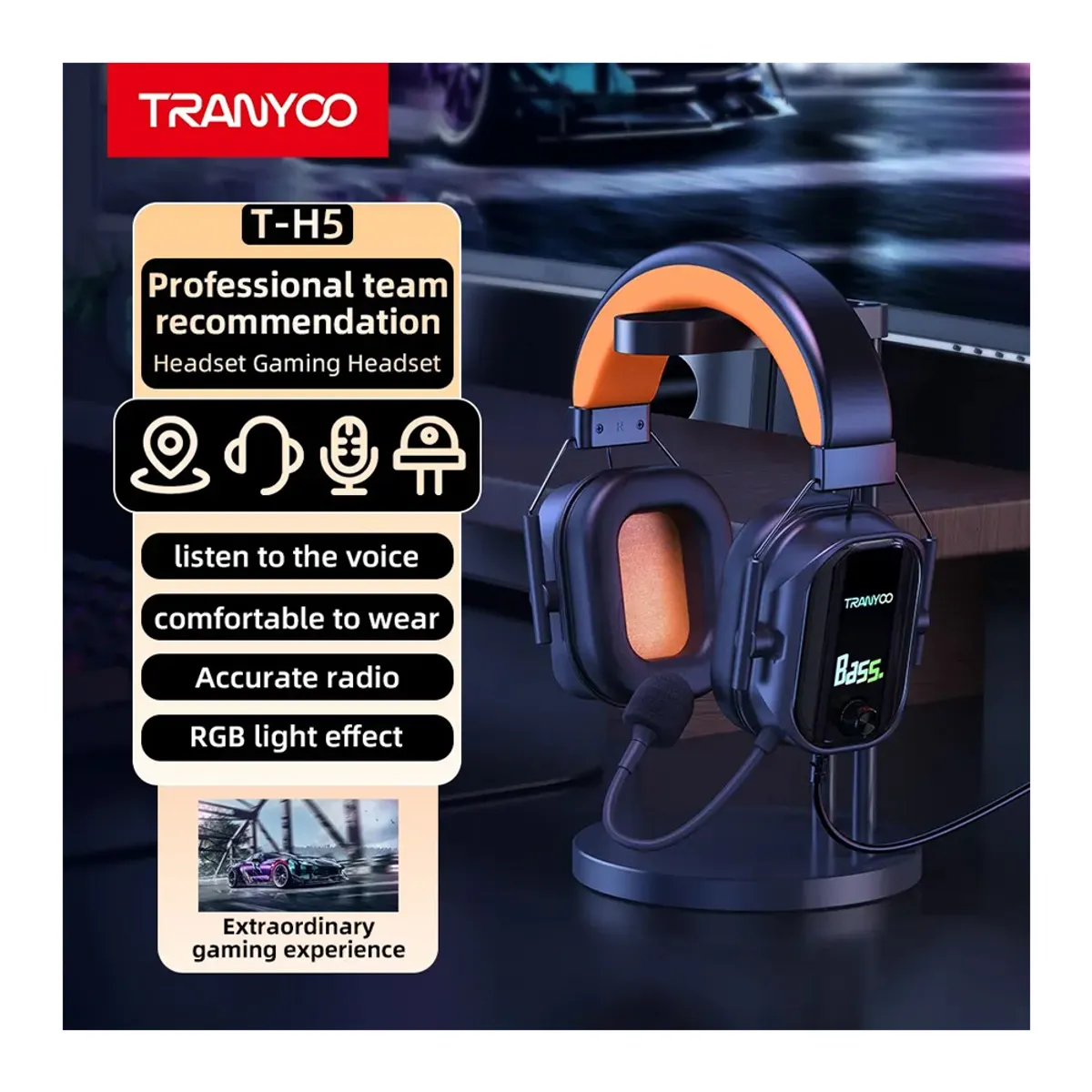 TRANYOO - Audífonos Gamer con Luz LED RGB Micrófono para PC PS4 Laptop Xbox