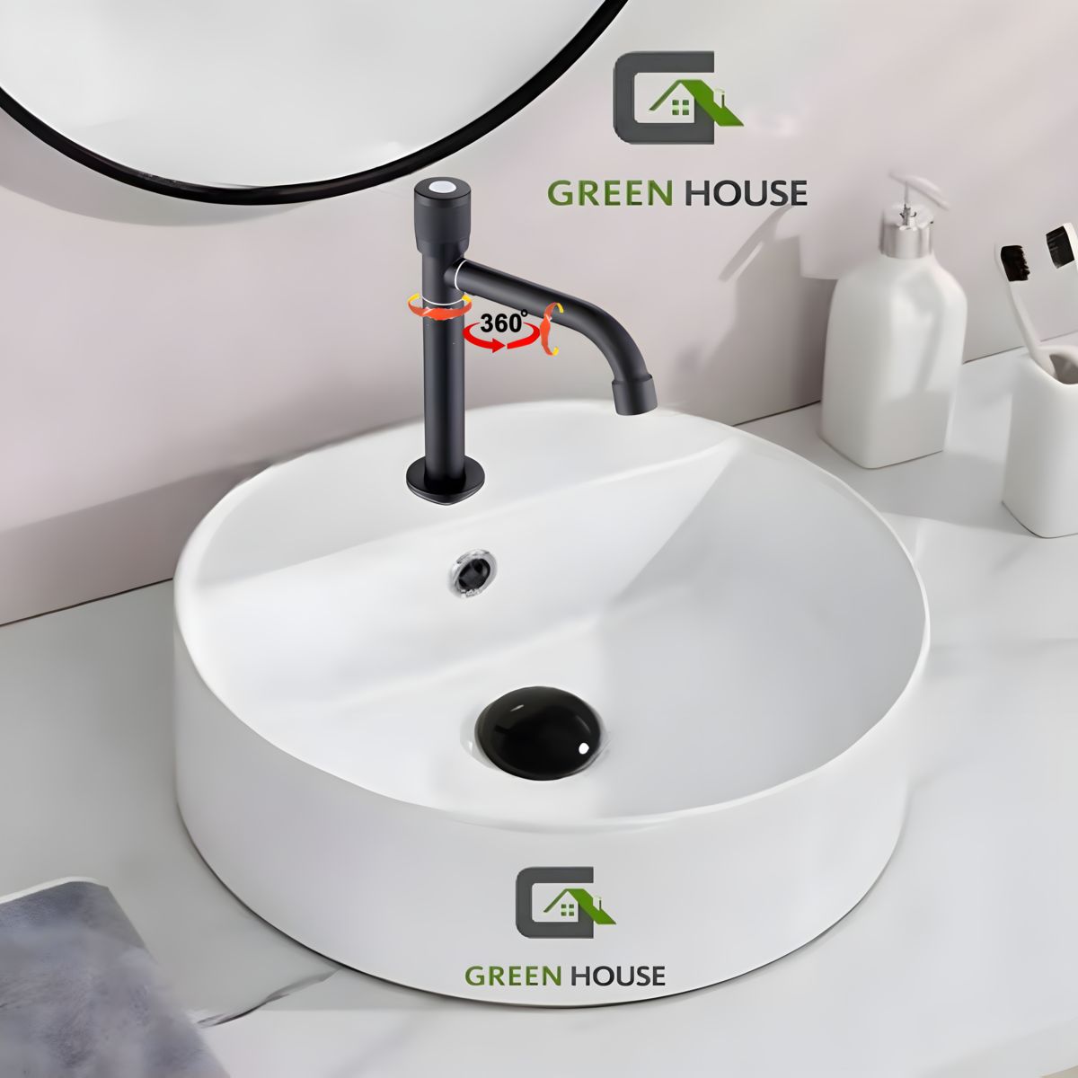 GREEN HOUSE - COMBO BOWLS REDONDO + ESPEJO +GRIFERIA  20cm GIRATORIA 360°  AGUA FRIA