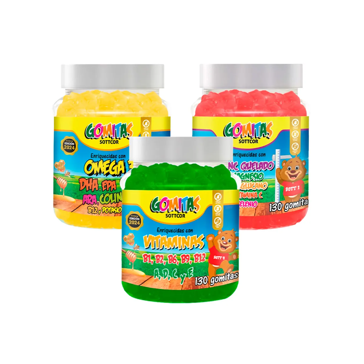GENERICO - Combo Gomitas Zinc Quelato + Omega + Multivitaminas SOTTCOR NIÑOS