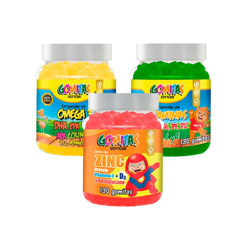 GENERICO - Combo Gomitas Zinc Orotato + Omega + Multivitaminas SOTTCOR NIÑOS