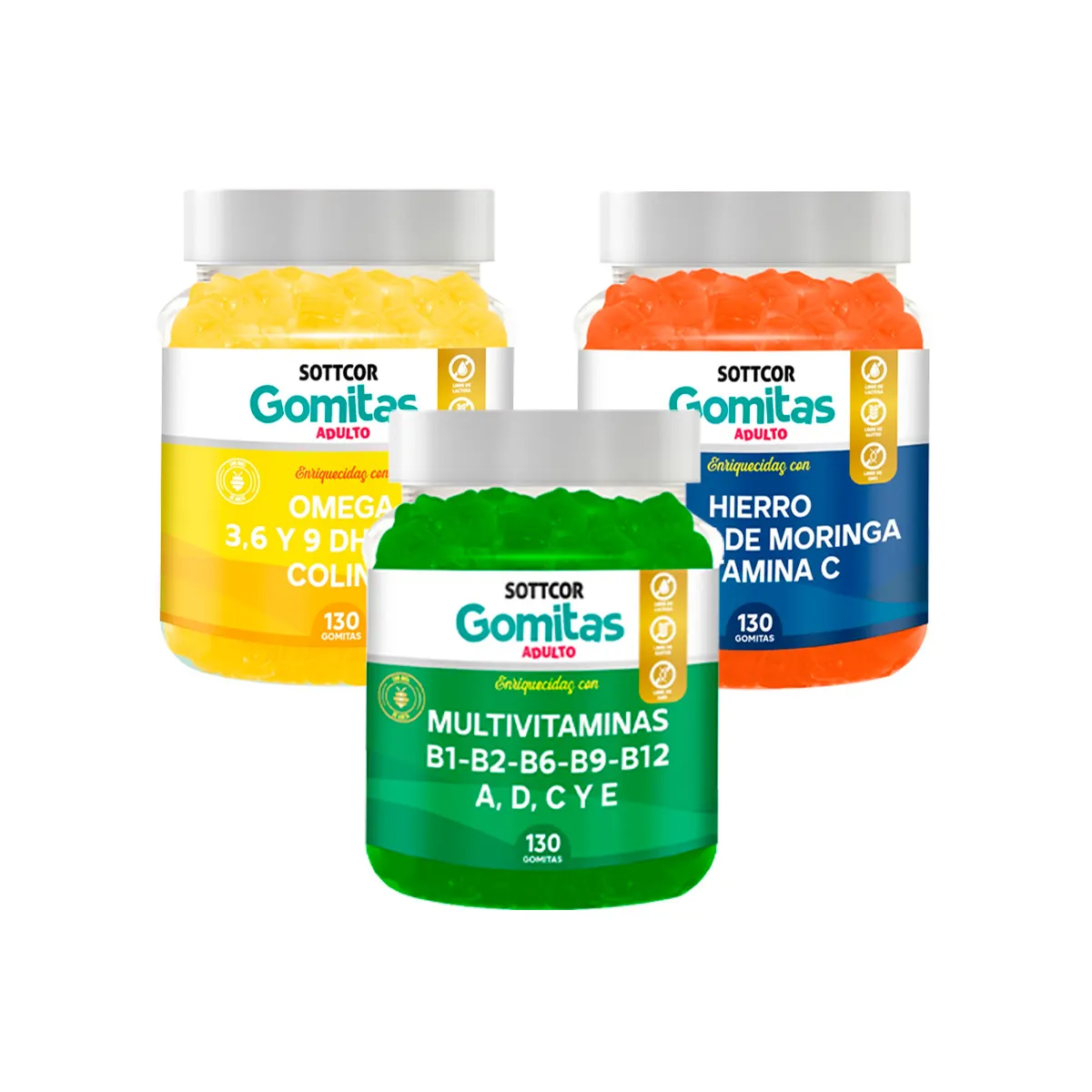 GENERICO - Super Combo Gomitas Omega + Multivitaminas + Hierro SOTTCOR ADULTOS