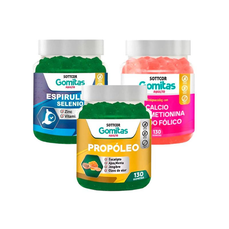 GENERICO - Super Combo Gomitas Espirulina + Propóleos + Calcio SOTTCOR ADULTOS