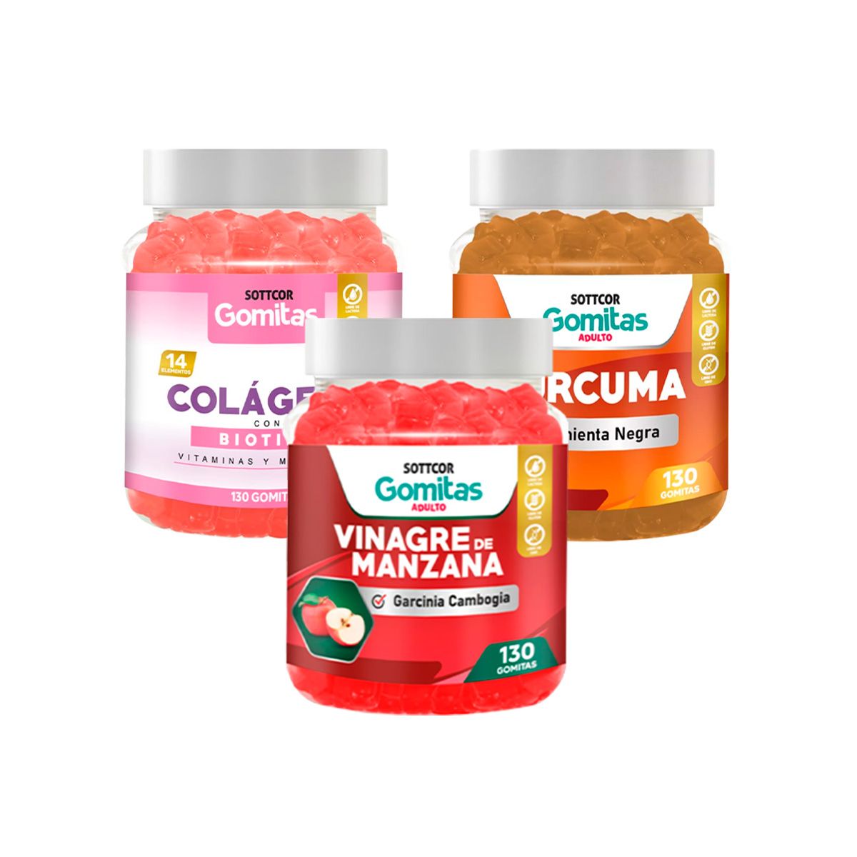 GENERICO - Pack Gomitas Colágeno + Vinagre de Manzana + Cúrcuma SOTTCOR ADULTOS