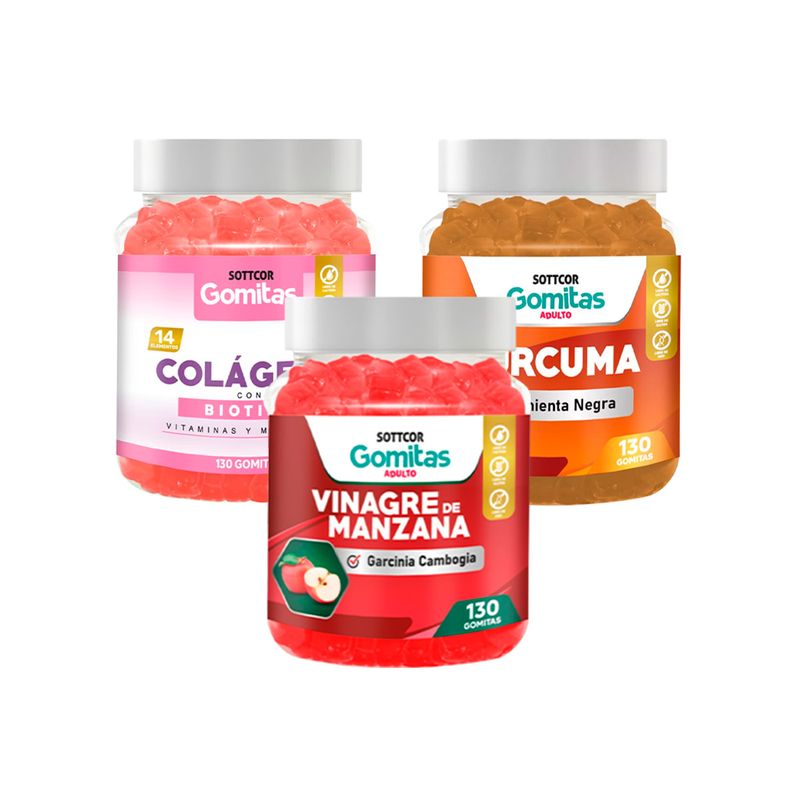 GENERICO - Pack Gomitas Colágeno + Vinagre de Manzana + Cúrcuma SOTTCOR ADULTOS
