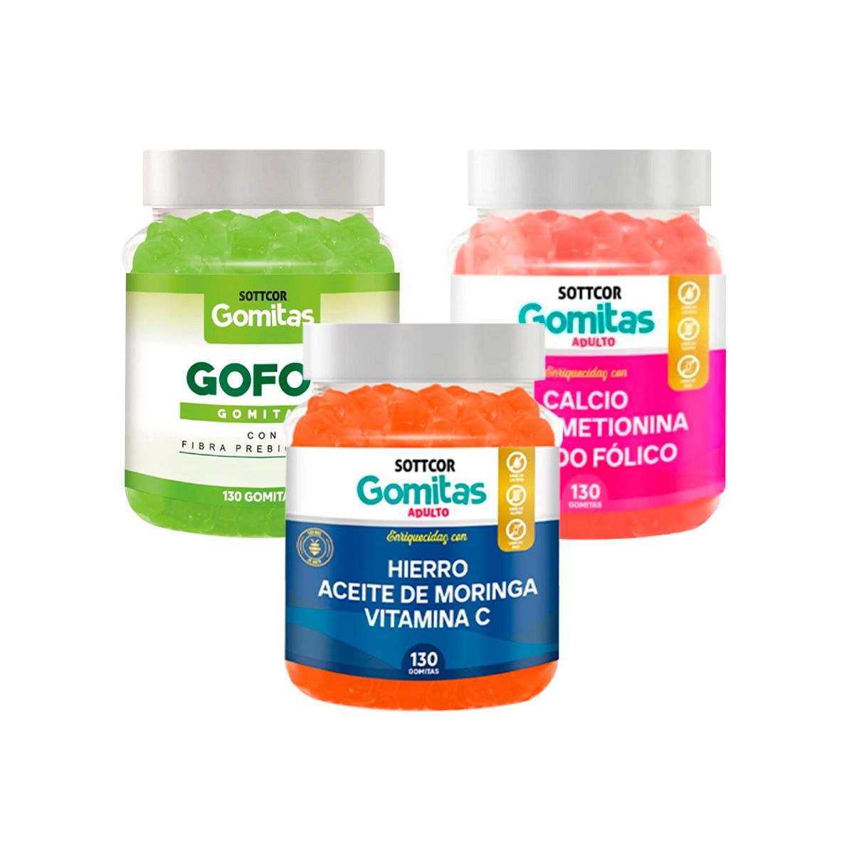 GENERICO - Pack De Gomitas Hierro + Calcio + Gofos SOTTCOR ADULTOS