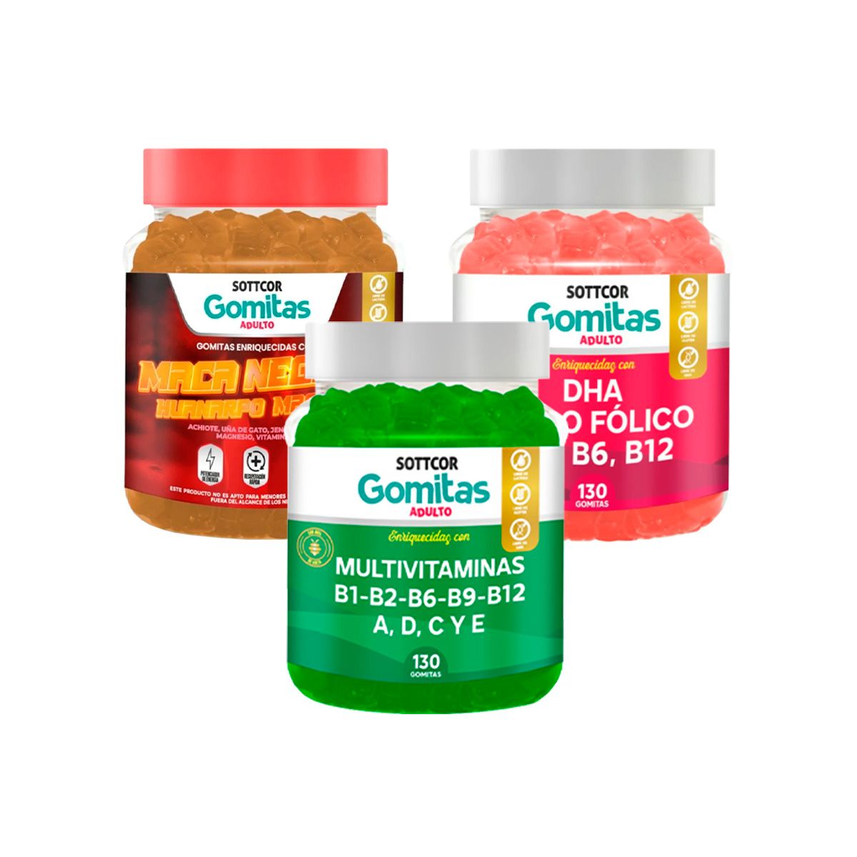 GENERICO - Combo Gomitas Maca Negra + Multivitaminas + DHA SOTTCOR ADULTOS