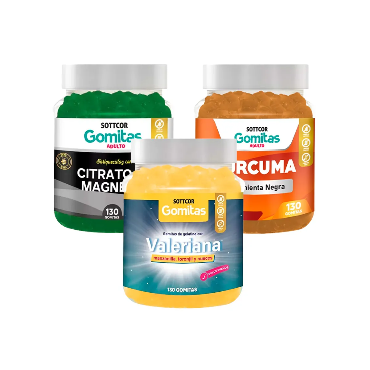 GENERICO - Pack Gomitas Citrato de Magnesio + Valeriana + Cúrcuma SOTTCOR ADULTOS