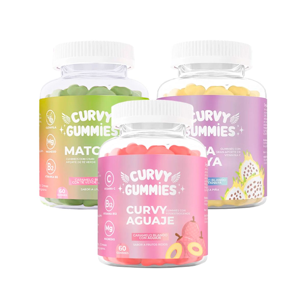 GENERICO - Pack Curvy Gummies Matcha 60 + Aguaje 60 + Pitahaya 60 Gomitas