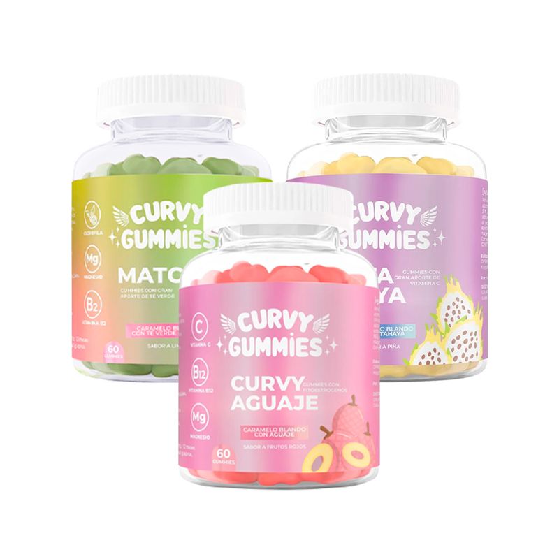GENERICO - Pack Curvy Gummies Matcha 60 + Aguaje 60 + Pitahaya 60 Gomitas