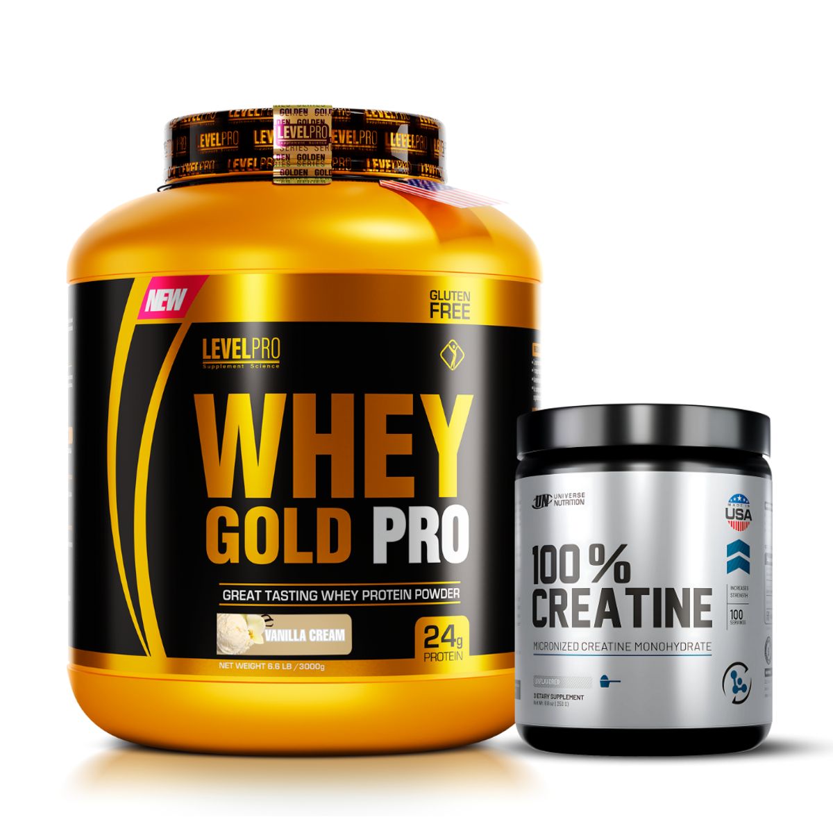 LEVEL PRO - Whey Gold Pro 3 kg Vainilla + Creatina Universe nutrition 250 g