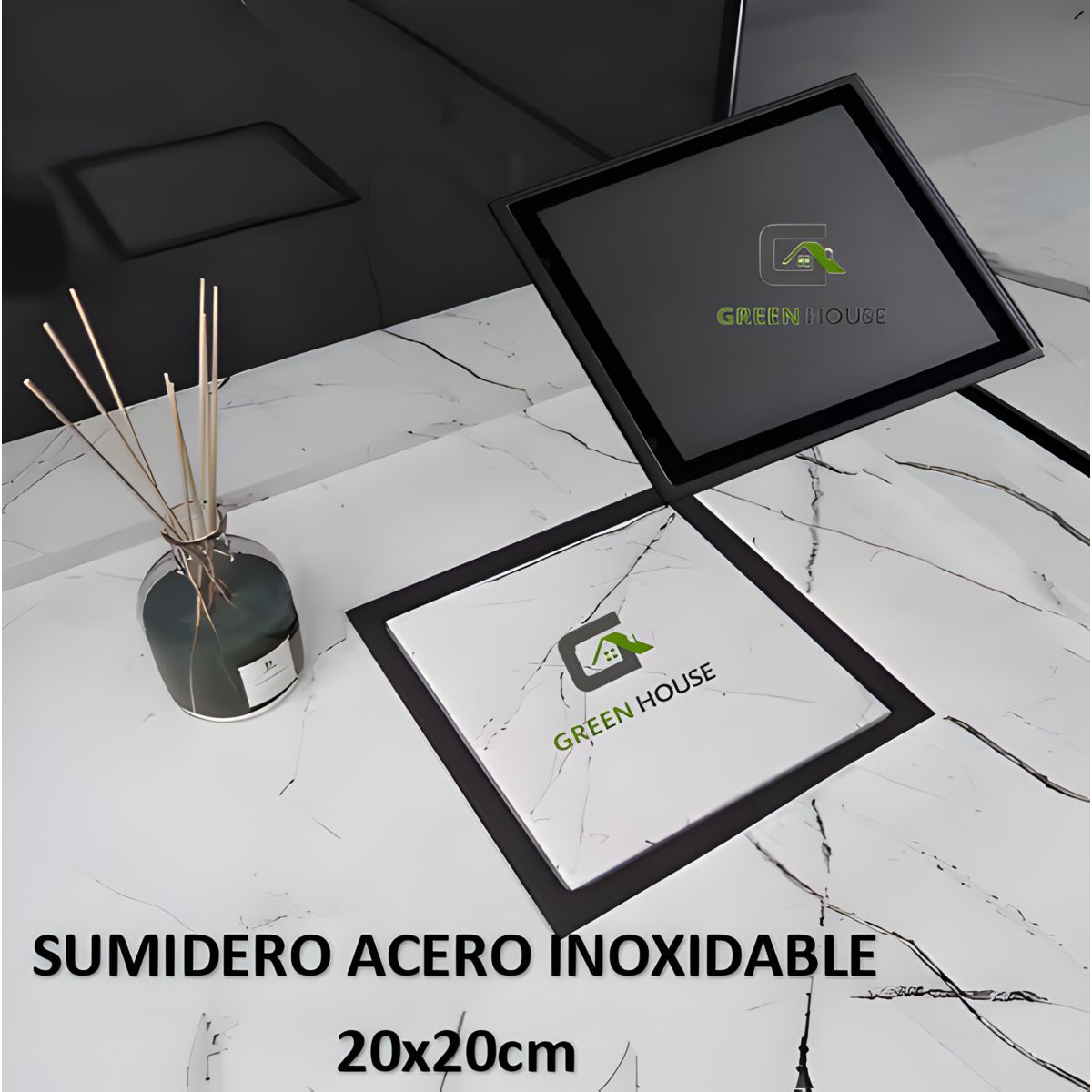 GREEN HOUSE - SUMIDERO 20X20cm NEGRO  ACERO INOXIDABLE CON TAPA REVERSIBLE