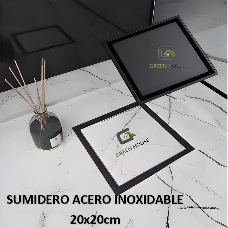 GREEN HOUSE - SUMIDERO 20X20cm NEGRO  ACERO INOXIDABLE CON TAPA REVERSIBLE