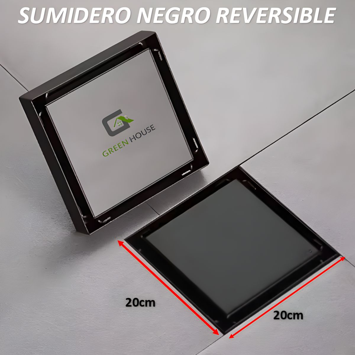 GREEN HOUSE - SUMIDERO 20X20cm NEGRO  ACERO INOXIDABLE CON TAPA REVERSIBLE
