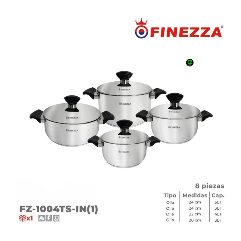 FINEZZA - Jugo de ollas de acero Inoxidable Finezza FZ-1004TS-IN 8 Piezas